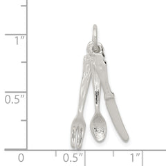 Sterling Silver 925 Knife Fork Spoon Charm with Polished 3D Finish