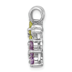 Sterling Silver Rhodium-Plated Amethyst and Peridot Floral Pendant  Elegant & Polished Design