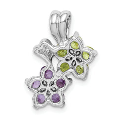 Sterling Silver Rhodium-Plated Amethyst and Peridot Floral Pendant  Elegant & Polished Design