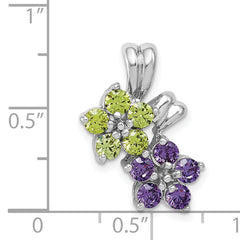 Sterling Silver Rhodium-Plated Amethyst and Peridot Floral Pendant  Elegant & Polished Design