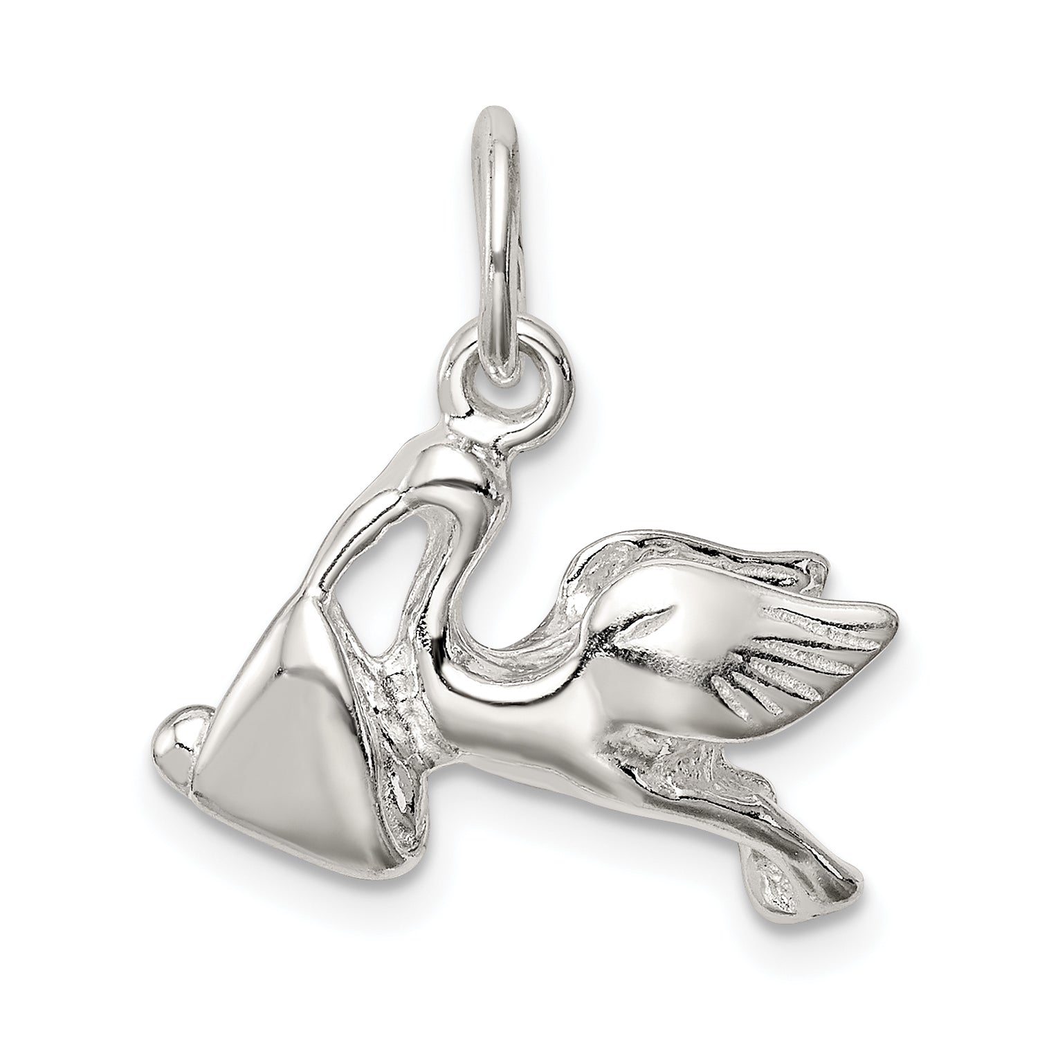 Sterling Silver 925 Stork with Baby Charm Polished Anti-Tarnish Solid Finish