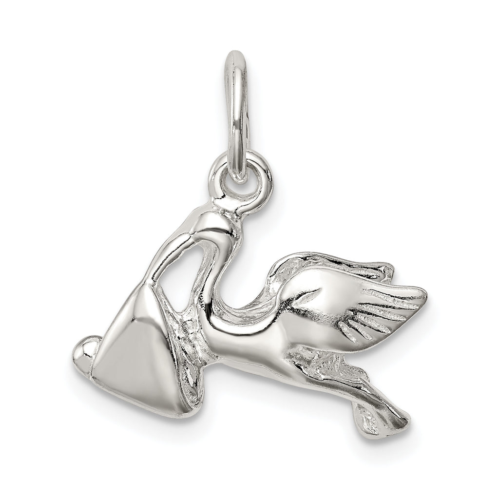 Sterling Silver 925 Stork with Baby Charm Polished Anti-Tarnish Solid Finish