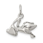 Sterling Silver 925 Stork with Baby Charm Polished Anti-Tarnish Solid Finish