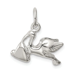 Sterling Silver 925 Stork with Baby Charm Polished Anti-Tarnish Solid Finish