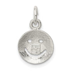 Sterling Silver 925 Polished Happy Face Charm with Anti-Tarnish Coating