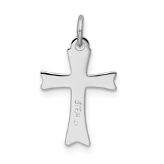 Sterling Silver Black Enameled Cross Charm with Rhodium-Plated Polished Finish