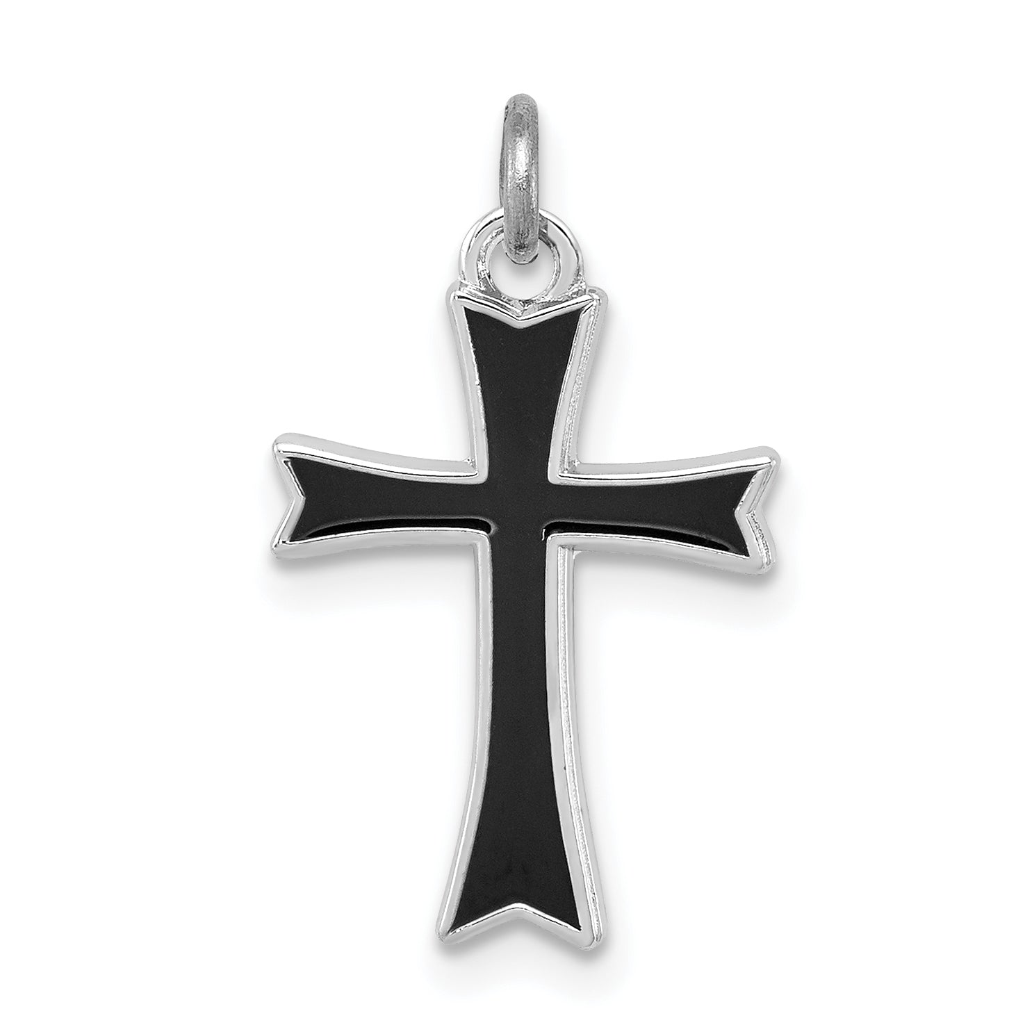 Sterling Silver Rhodium-plated Black Enameled Cross Charm Main image