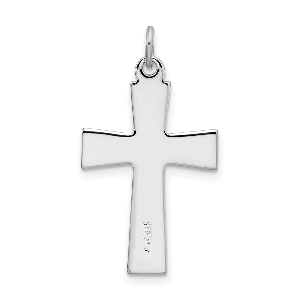 Sterling Silver Rhodium-Plated Enameled Latin Cross Charm Polished Solid