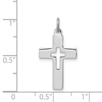 Sterling Silver Rhodium-Plated Cross Charm with Polished Finish, 925 Solid
