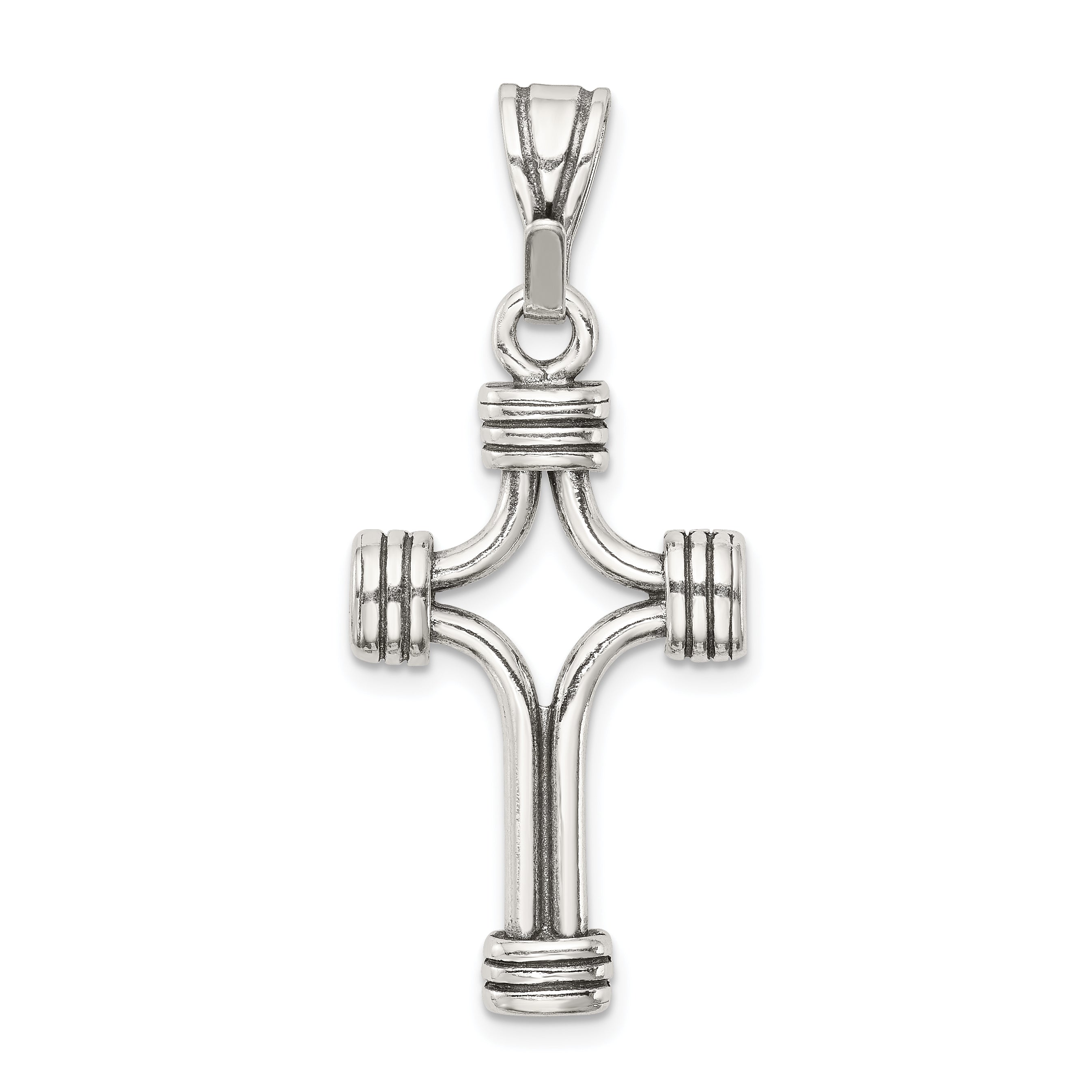 Sterling Silver 925 Antiqued Cross Pendant with 3D Solid Design, Polished Finish