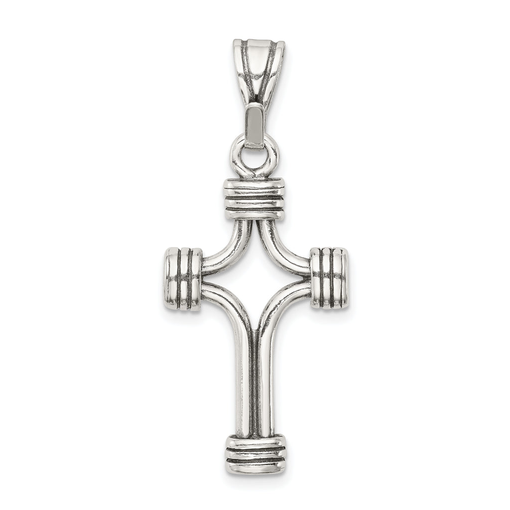 Sterling Silver 925 Antiqued Cross Pendant with 3D Solid Design, Polished Finish