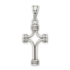 Sterling Silver 925 Antiqued Cross Pendant with 3D Solid Design, Polished Finish