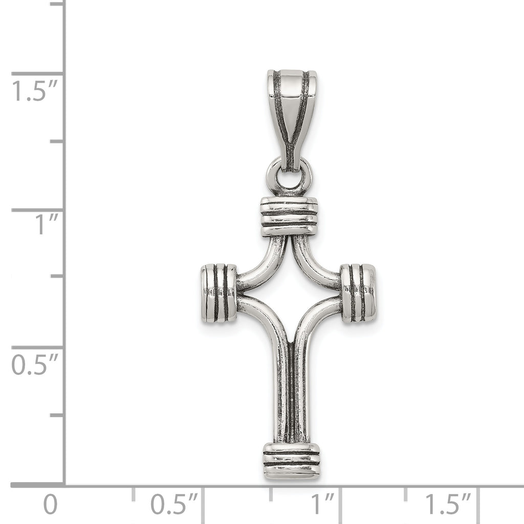 Sterling Silver 925 Antiqued Cross Pendant with 3D Solid Design, Polished Finish