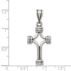 Sterling Silver 925 Antiqued Cross Pendant with 3D Solid Design, Polished Finish