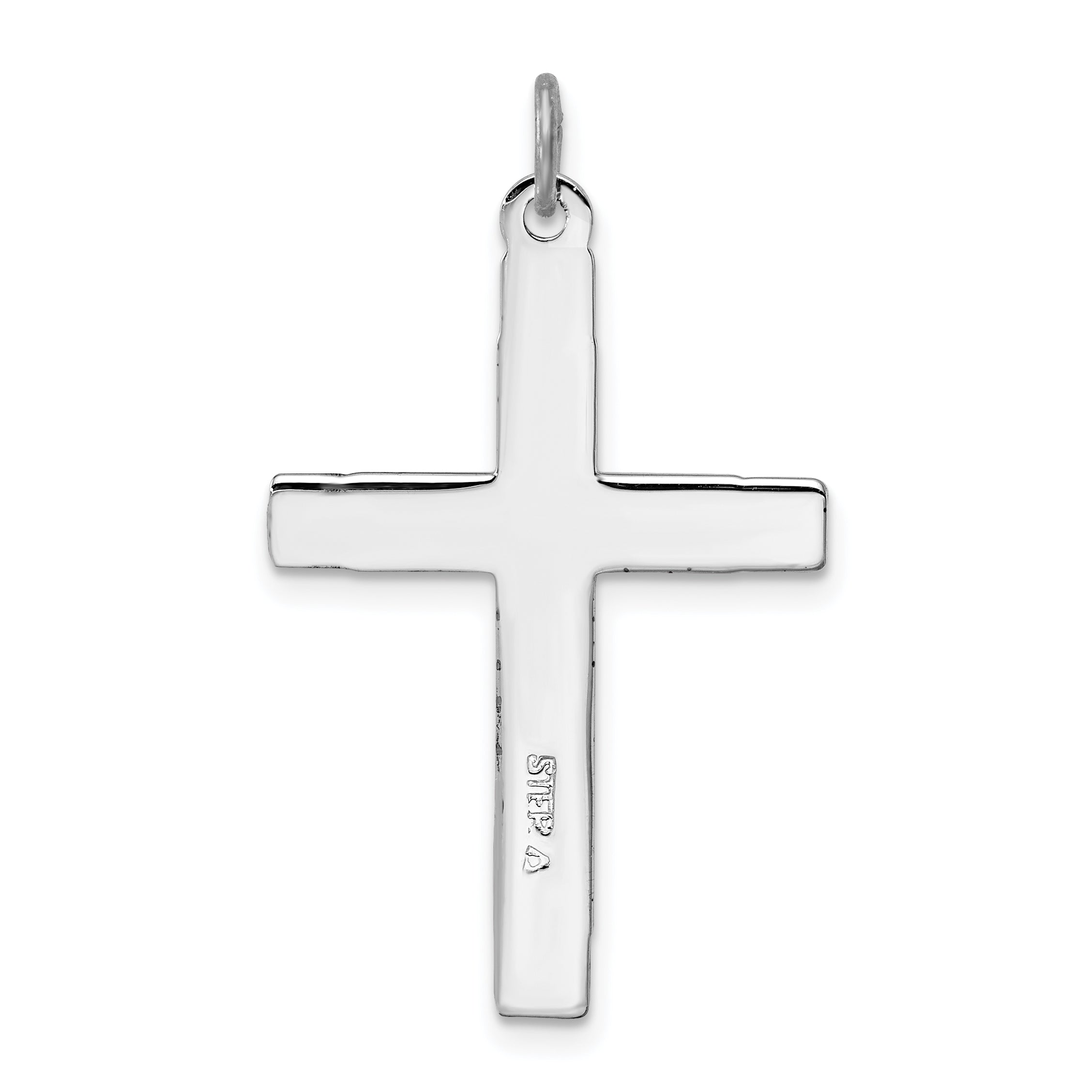 Sterling Silver Rhodium-Plated Blue CZ Cross Pendant with Enamel Detailing