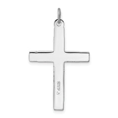 Sterling Silver Rhodium-Plated Blue CZ Cross Pendant with Enamel Detailing