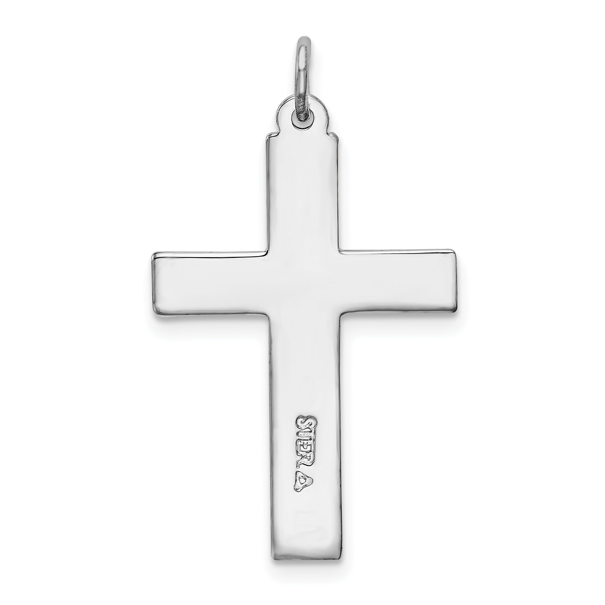 Sterling Silver Rhodium-Plated Red Enameled Cross Pendant with Polished Finish