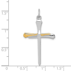 Sterling Silver 925 Nail Cross Pendant with Polished Rhodium-Plated Finish