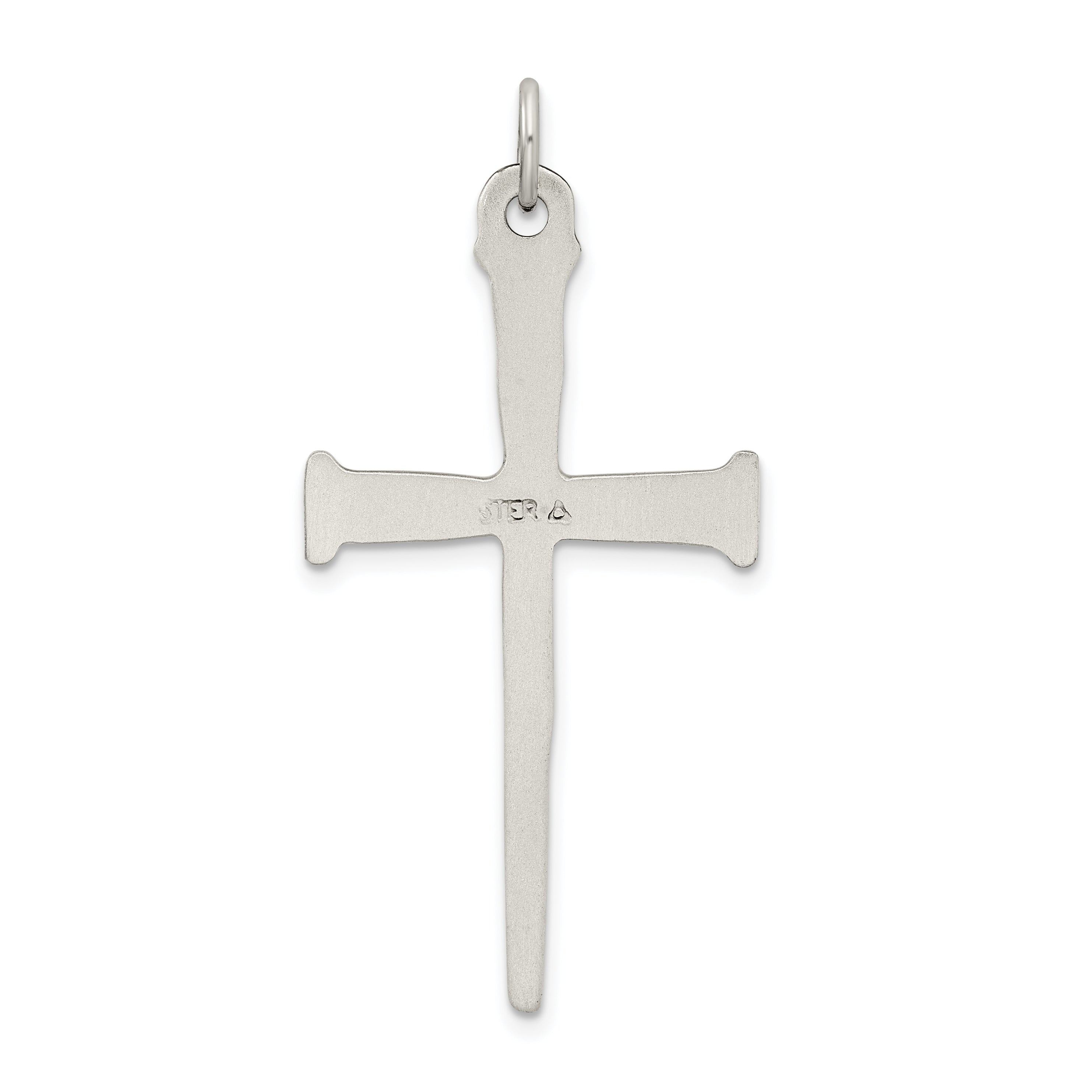 Sterling Silver 925 Nail Cross Pendant with Antiqued Finish, Solid & Polished Design