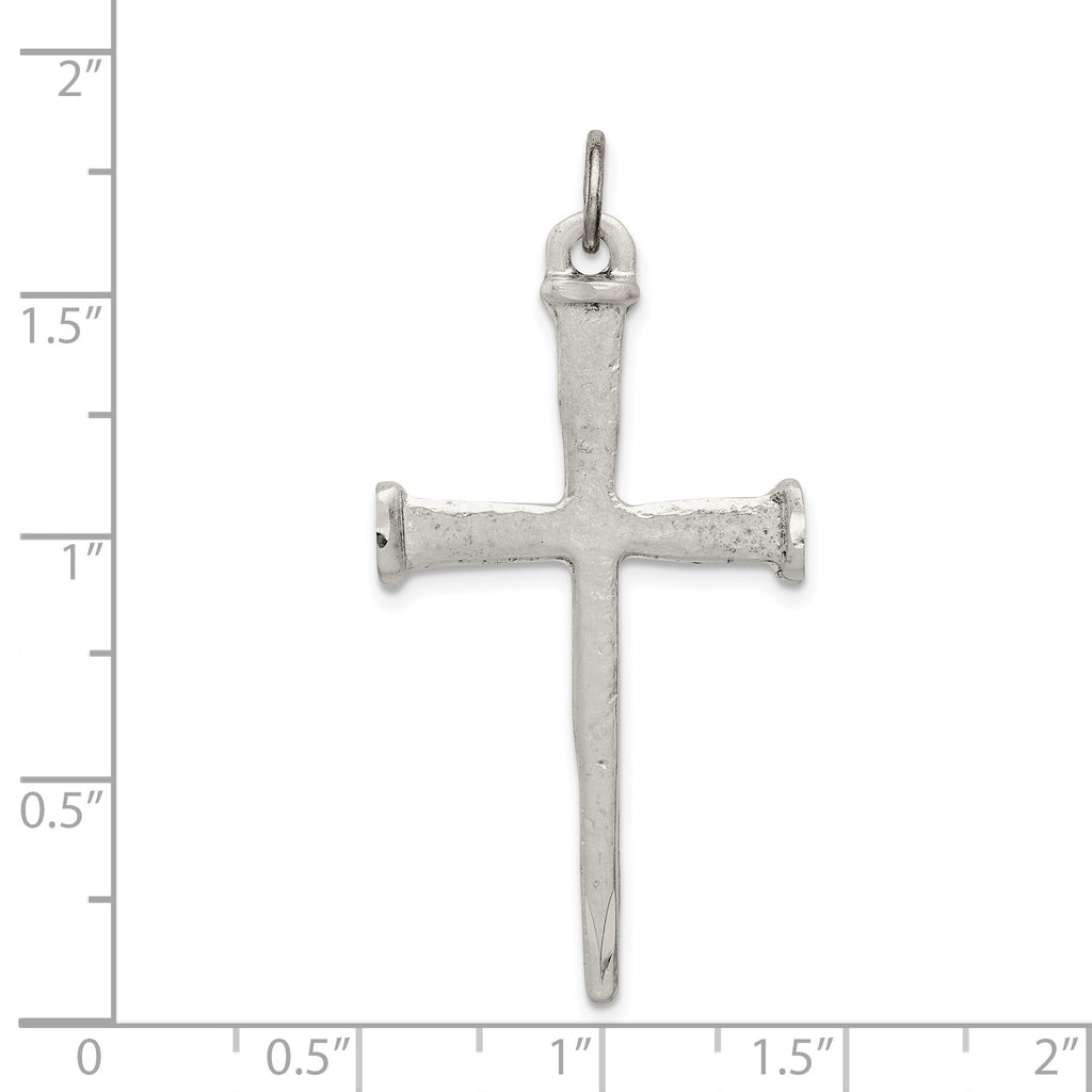 Sterling Silver 925 Nail Cross Pendant with Antiqued Finish, Solid & Polished Design