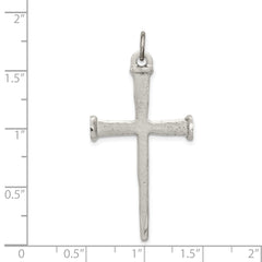 Sterling Silver 925 Nail Cross Pendant with Antiqued Finish, Solid & Polished Design