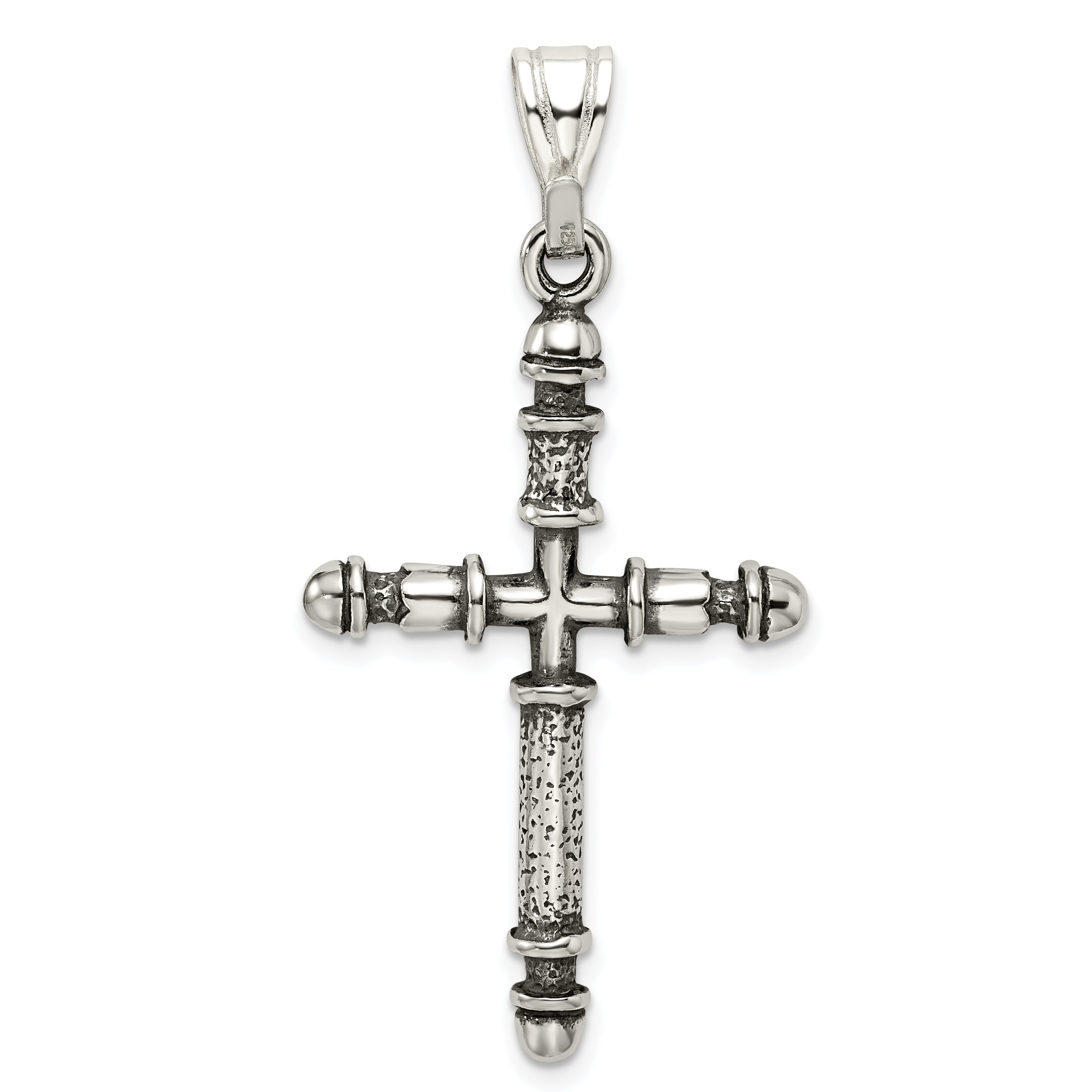 Sterling Silver 925 Antiqued Cross Pendant with Polished Solid Design