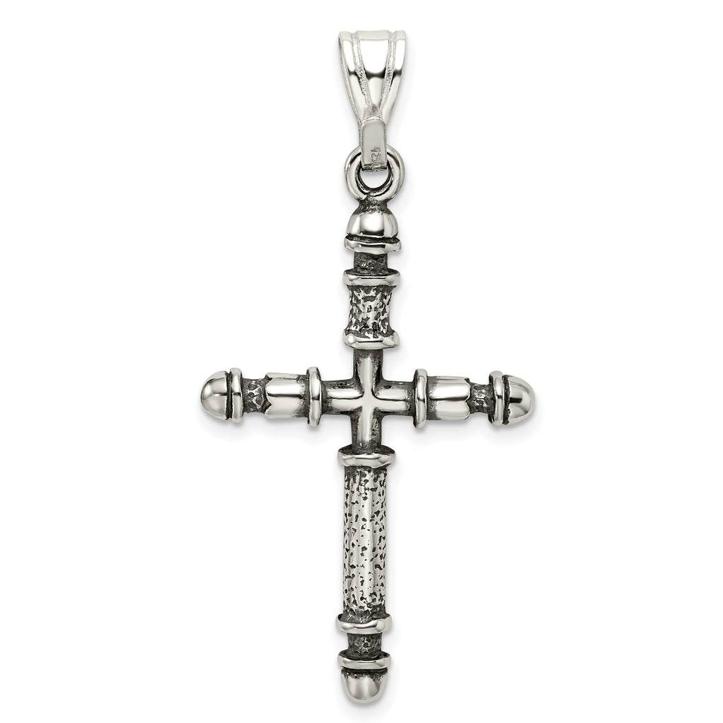 Sterling Silver 925 Antiqued Cross Pendant with Polished Solid Design