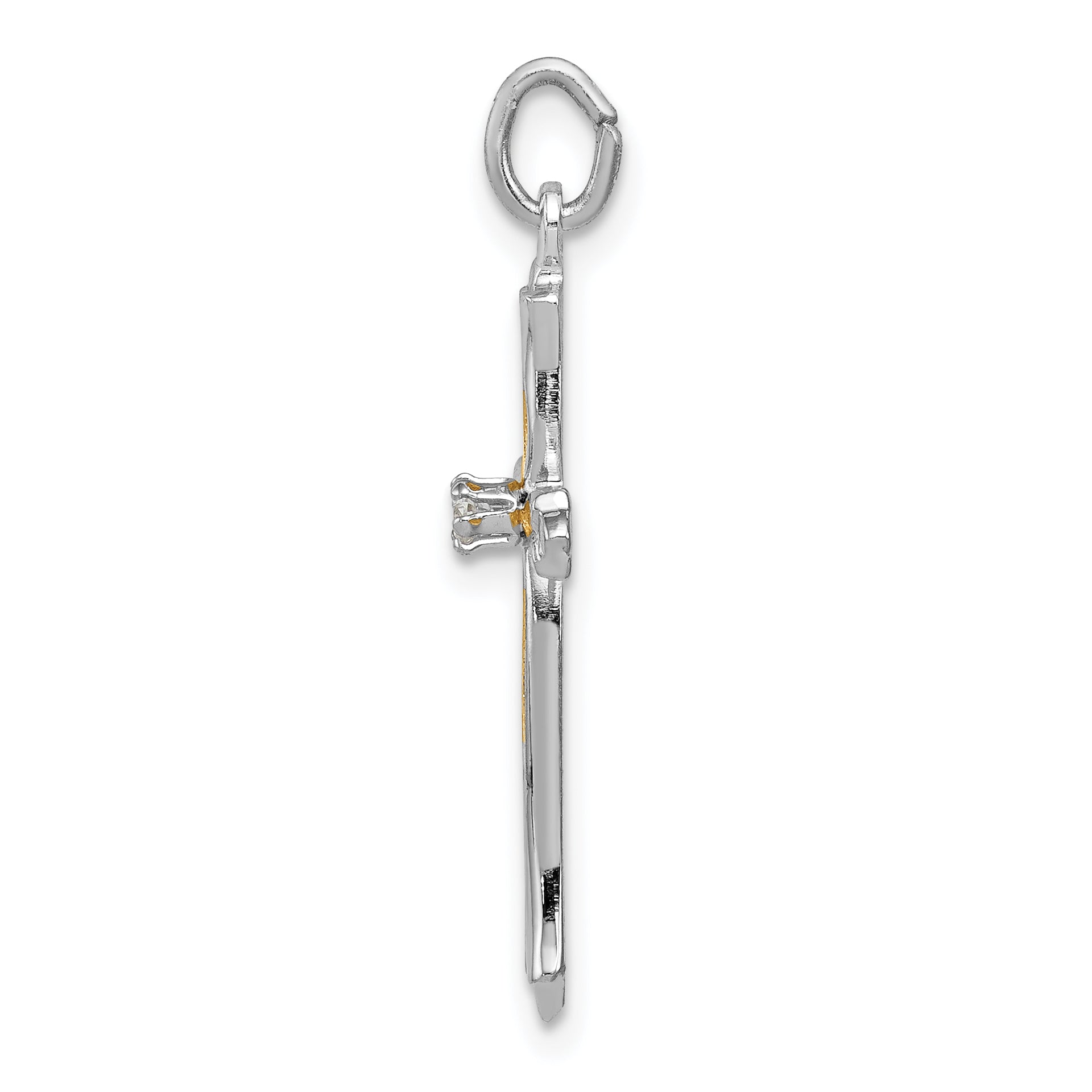 Sterling Silver Rhodium-Plated CZ Cross Pendant with Polished Finish Secondary image