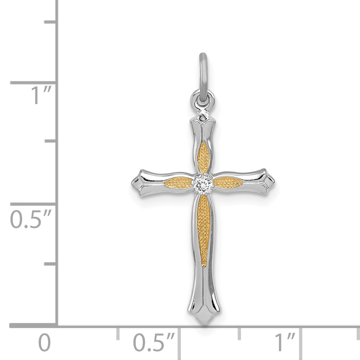 Sterling Silver Rhodium-Plated CZ Cross Pendant with Polished Finish