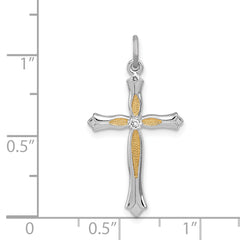 Sterling Silver Rhodium-Plated CZ Cross Pendant with Polished Finish