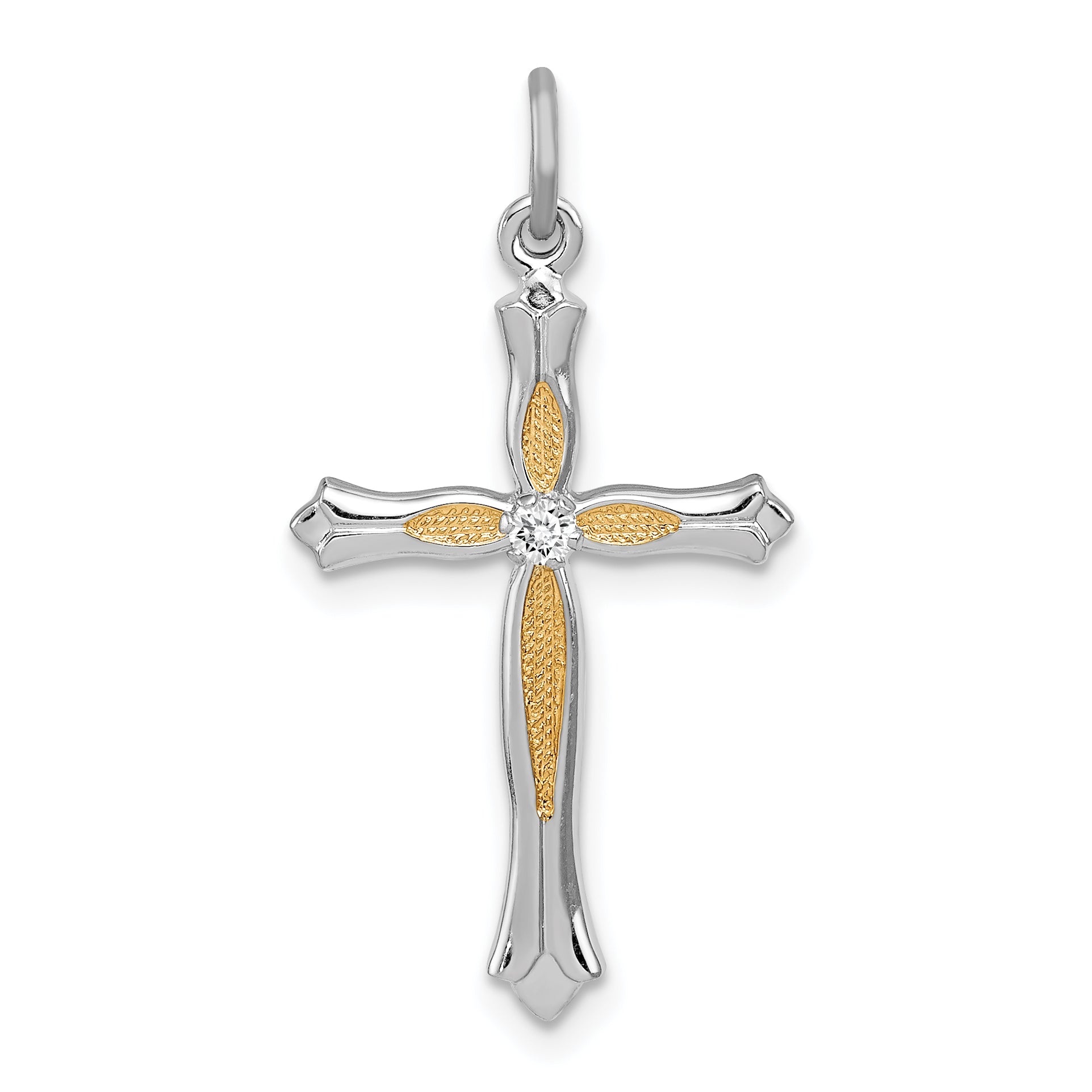 Sterling Silver Rhodium-plated & Vermeil CZ Cross Pendant Main image