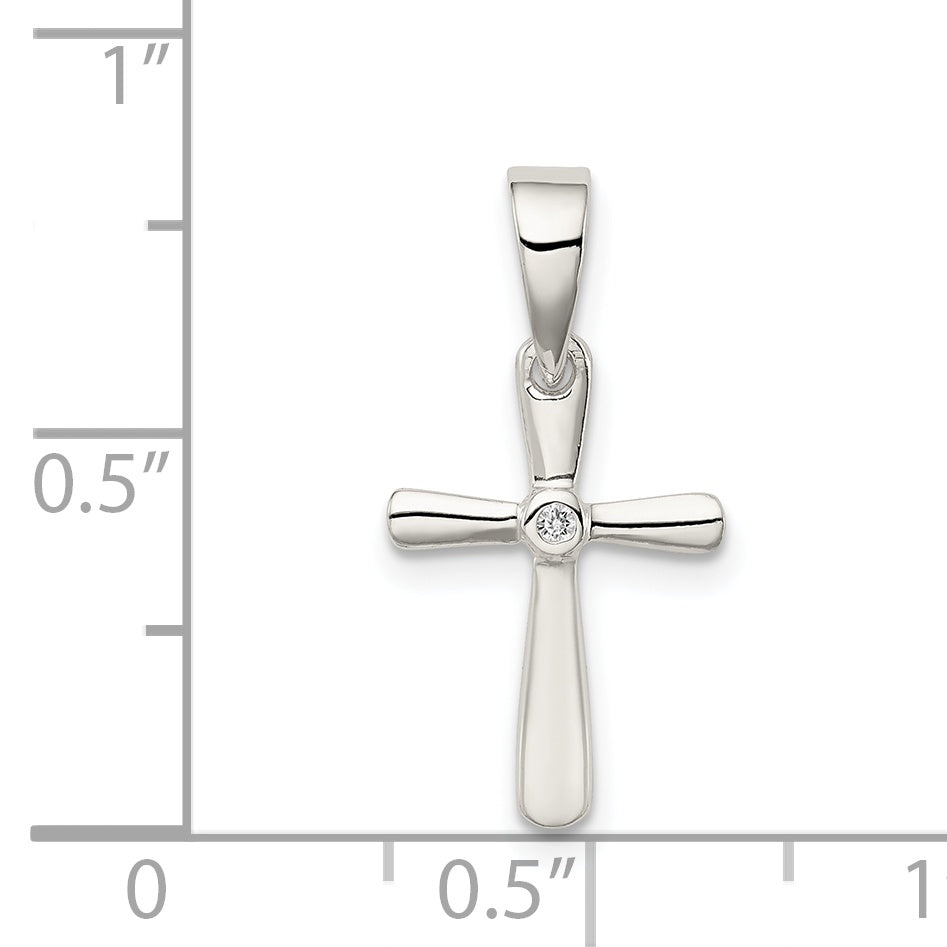 Sterling Silver 925 CZ Cross Pendant with Polished Finish  Elegant & Solid Design