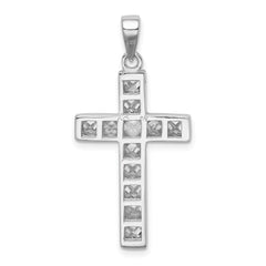 Sterling Silver Rhodium-Plated CZ Cross Pendant with Polished Finish  Elegant Faith Symbol