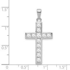 Sterling Silver Rhodium-Plated CZ Cross Pendant with Polished Finish  Elegant Faith Symbol
