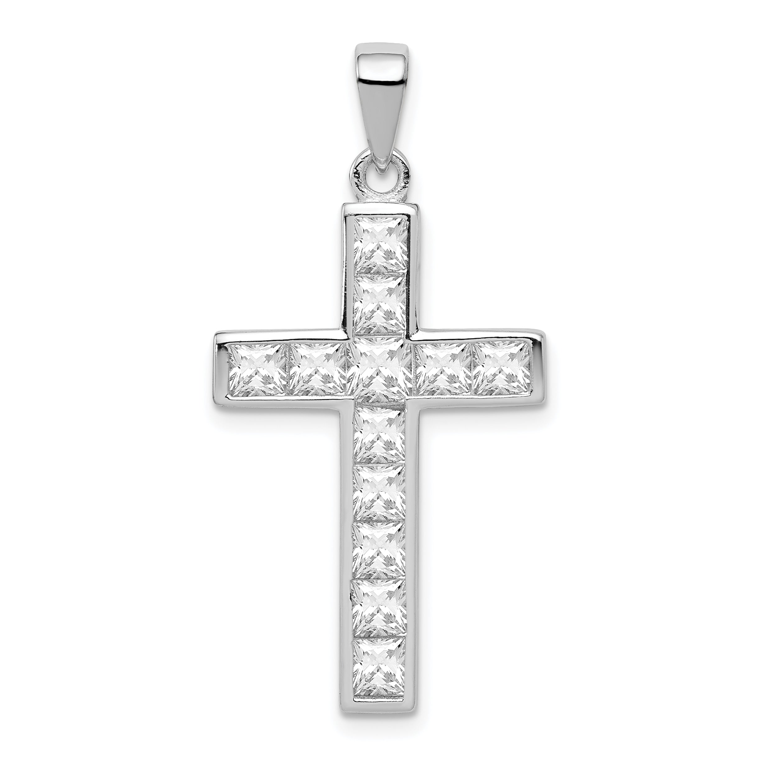 Sterling Silver Rhodium-plated CZ Cross Pendant Main image
