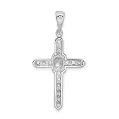 Sterling Silver 925 Rhodium-Plated CZ Cross Charm with Polished Finish