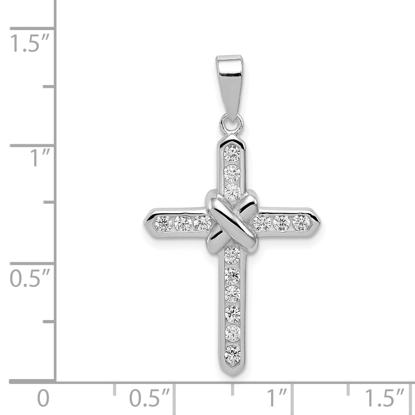 Sterling Silver 925 Rhodium-Plated CZ Cross Charm with Polished Finish