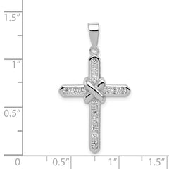 Sterling Silver 925 Rhodium-Plated CZ Cross Charm with Polished Finish