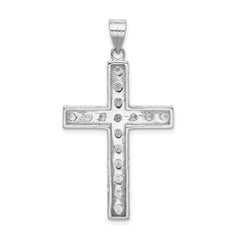 Sterling Silver 925 Rhodium-Plated CZ Latin Cross Pendant Polished Finish