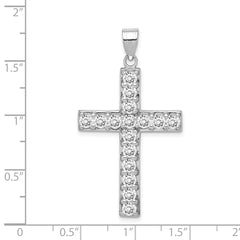 Sterling Silver 925 Rhodium-Plated CZ Latin Cross Pendant Polished Finish