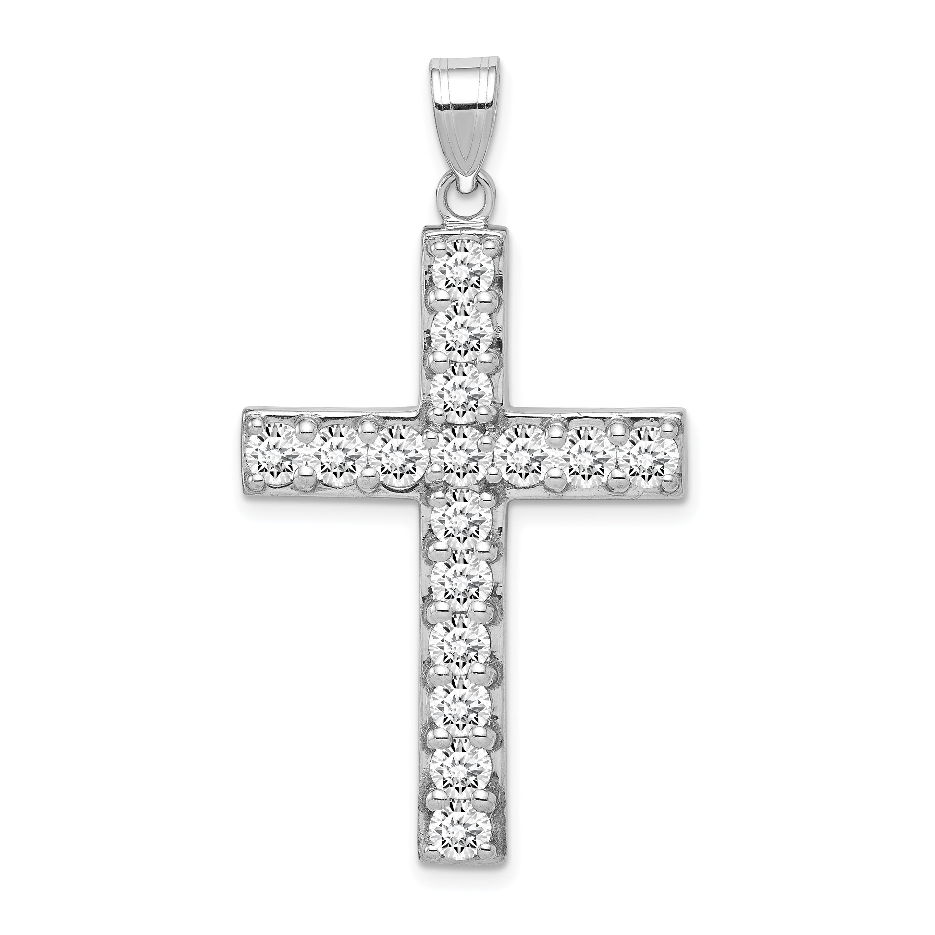 Sterling Silver Rhodium-plated CZ Latin Cross Pendant