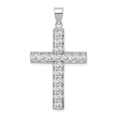 Sterling Silver Rhodium-plated CZ Latin Cross Pendant