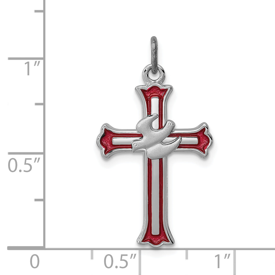Sterling Silver Rhodium-Plated Cross Pendant with Enameled Dove Charm