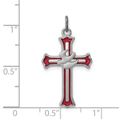 Sterling Silver Rhodium-Plated Cross Pendant with Enameled Dove Charm