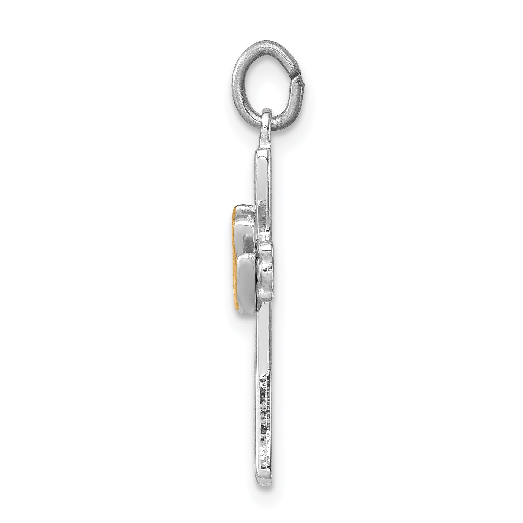 Sterling Silver Rhodium-Plated Dove Cross Charm with Polished Finish