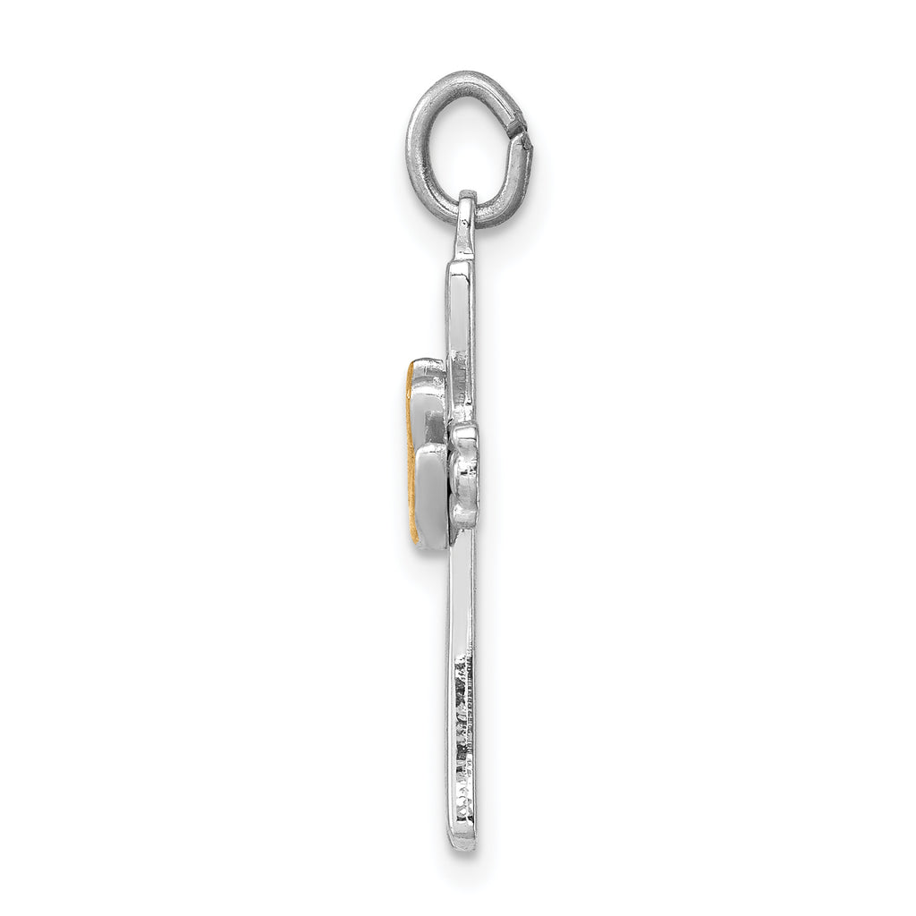 Sterling Silver Rhodium-Plated Dove Cross Charm with Polished Finish