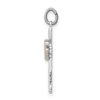 Sterling Silver Rhodium-Plated Dove Cross Charm with Polished Finish