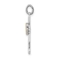 Sterling Silver Rhodium-Plated Dove Cross Charm with Polished Finish