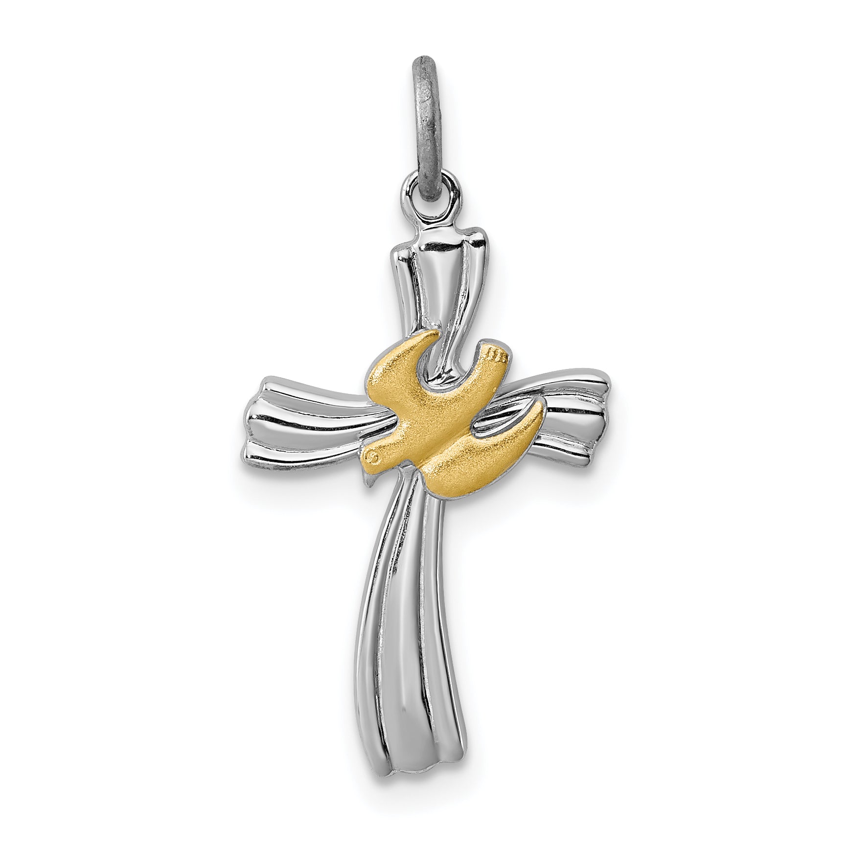 Sterling Silver Rhodium-plated & Vermeil Dove Cross Charm Main image