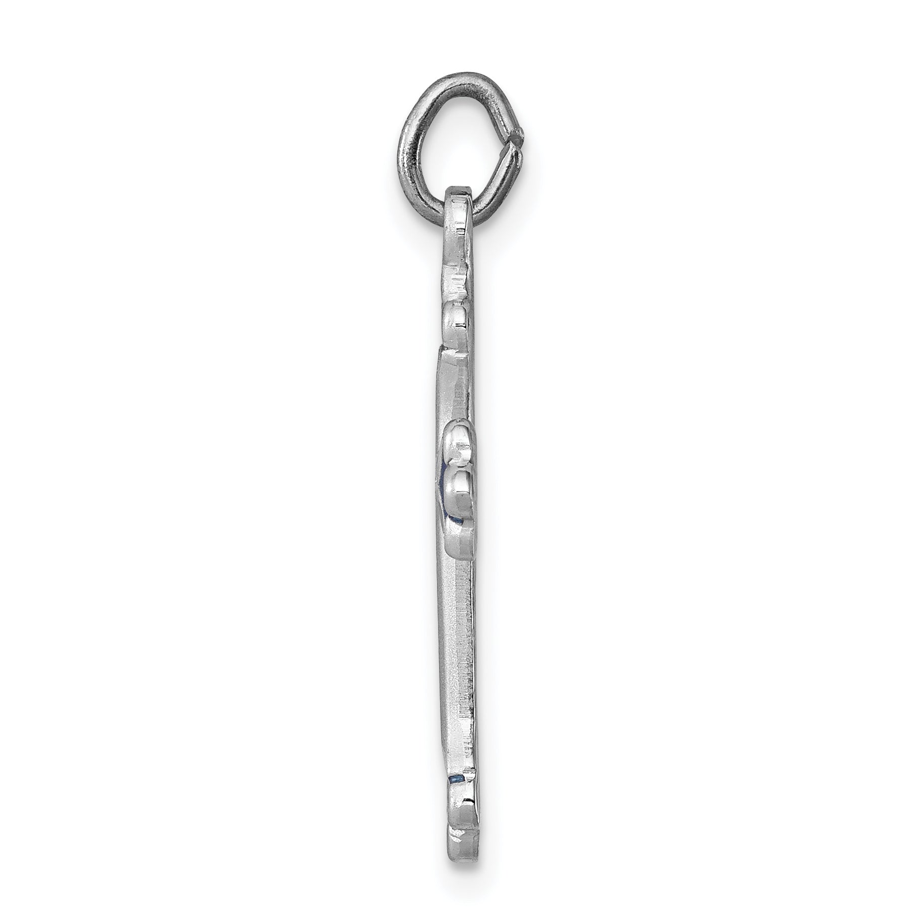 Sterling Silver 925 Rhodium-Plated Blue Enameled Budded Cross Charm Polished Finish